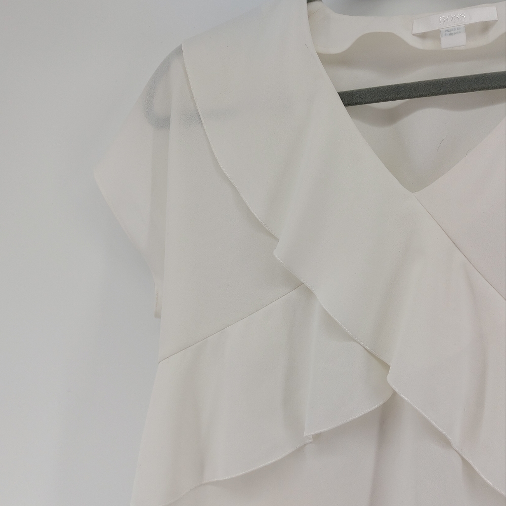 Hugo Boss Cream Ruffle V-Neck Blouse - Picture 3 of 5